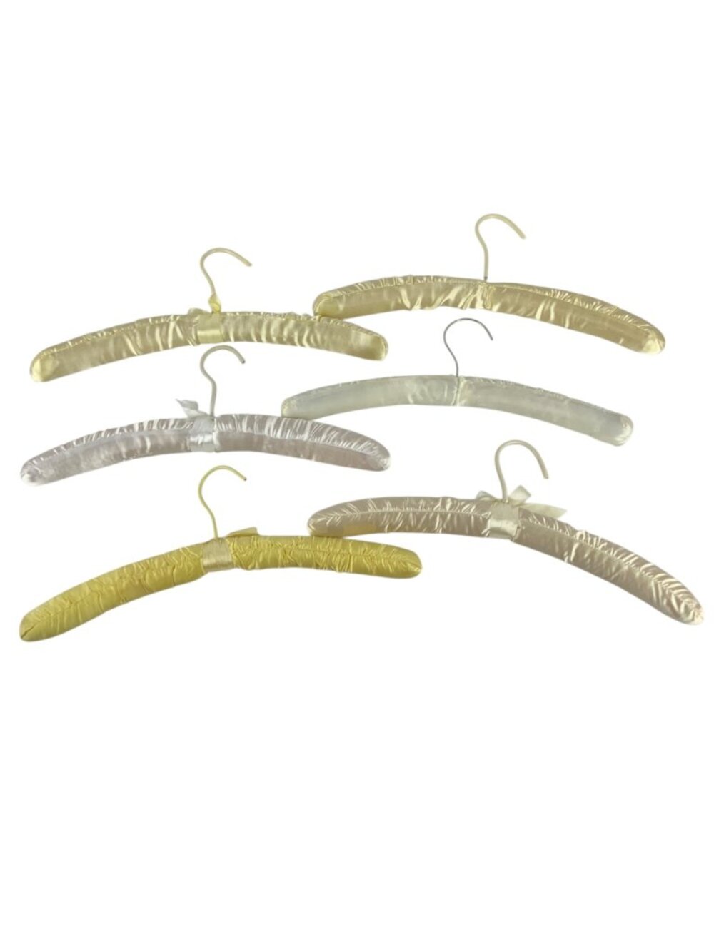 Set Of 6 Vintage Satin Padded Hangers Yellow and Cream Colors
